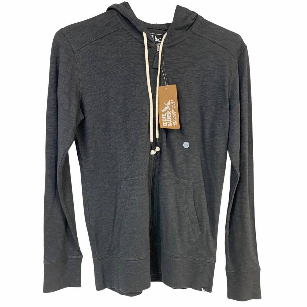 NEW EDDIE BAUER women's full zip slub lightweight hoodie in gray